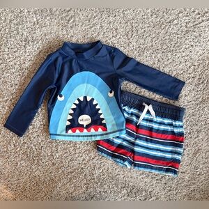 Simple Joys by Carter’s•2-pc Shark Long Sleeve Rash Guard & Swim Trunks | 12m